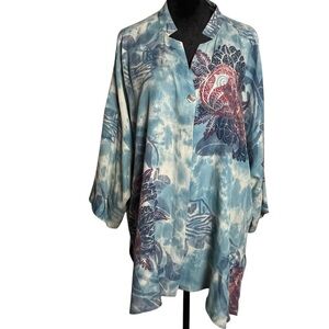 Citron Santa Monica Abstract Blue Multicolor Silk Tunic – One Size (OX)
